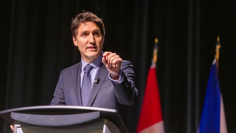 Canadian Prime Minister Justin Trudeau attends a fireside chat with...