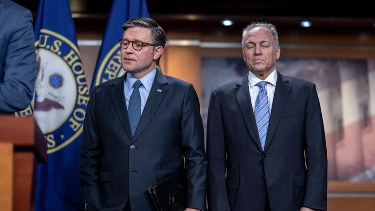 Speaker of the House Mike Johnson, R-La., left, with Majority...