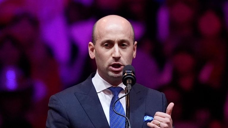 Stephen Miller speaks at a campaign rally at Madison Square...