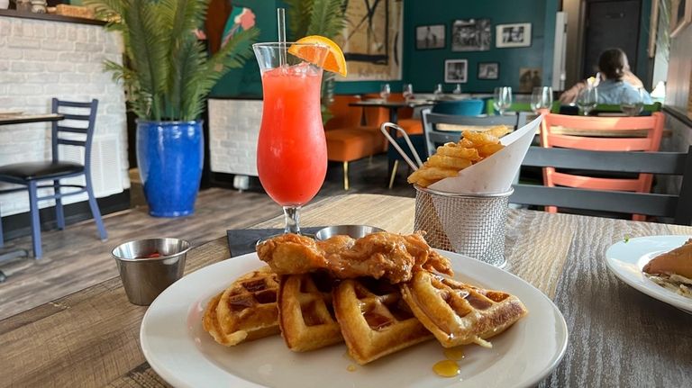 Island chicken and waffles at The Barnyard, a Caribbean spot in...