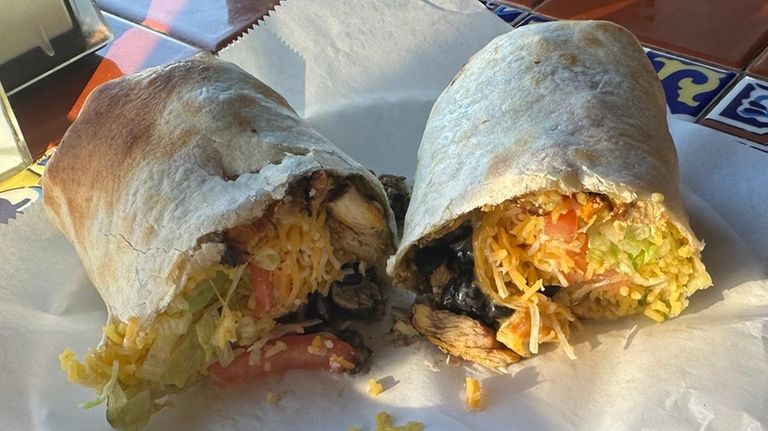 A chicken burrito at Faz's Tex-Mex Grill in Huntington.