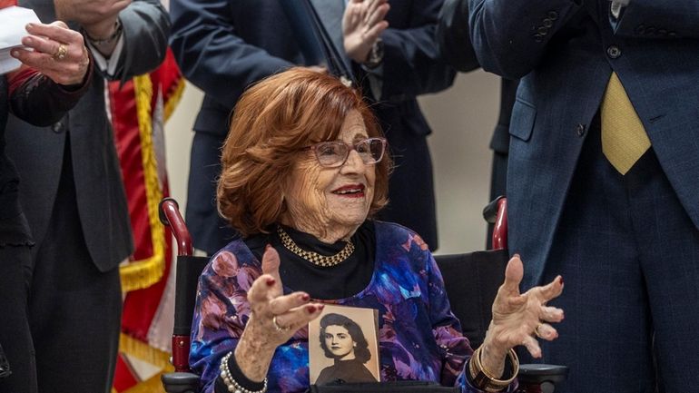 100 year-old Holocaust survivor Pina Frassineti Wax during a ceremony...