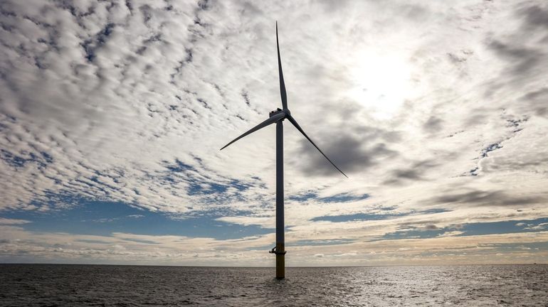 A wind turbine at the South Fork Wind Farm in...