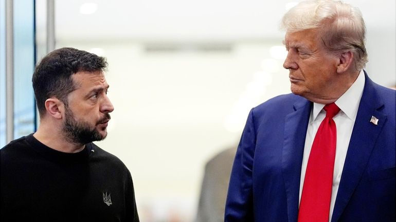 Former President Donald Trump meets with Ukraine's President Volodymyr Zelenskyy...