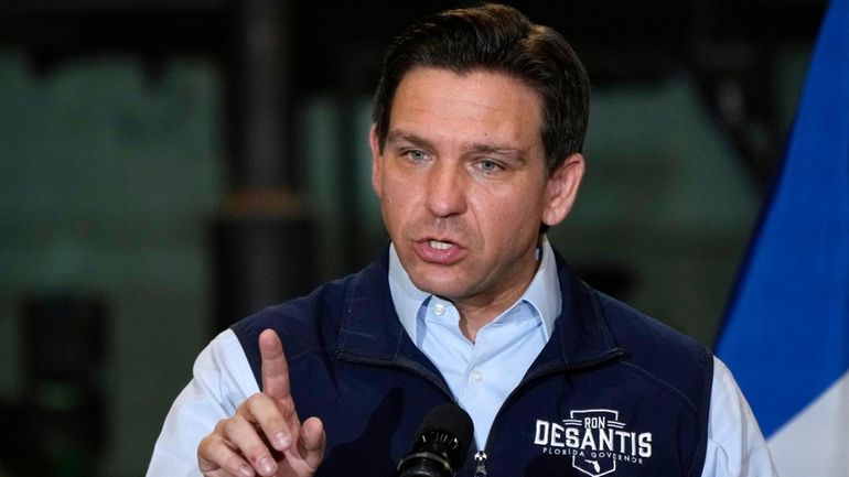 Republican presidential candidate Florida Gov. Ron DeSantis speaks during a...