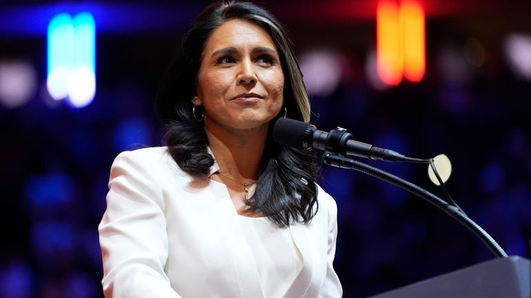 Tulsi Gabbard speaks at a campaign rally at Madison Square Garden...