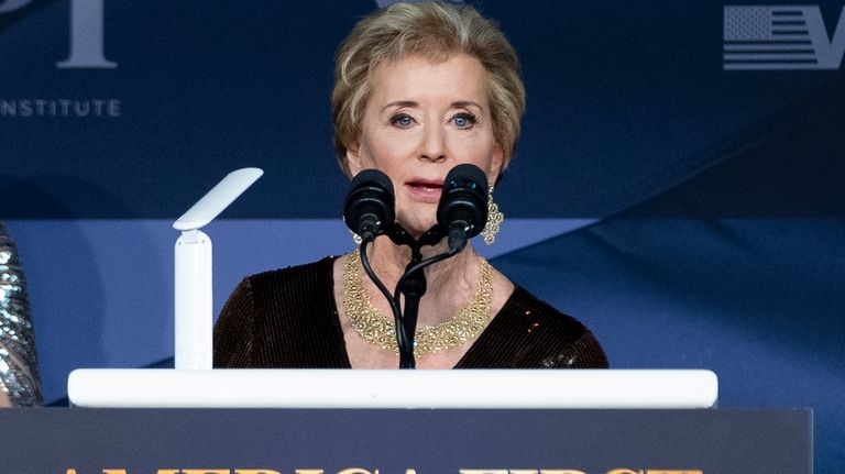 Linda McMahon speaks during an America First Policy Institute gala...