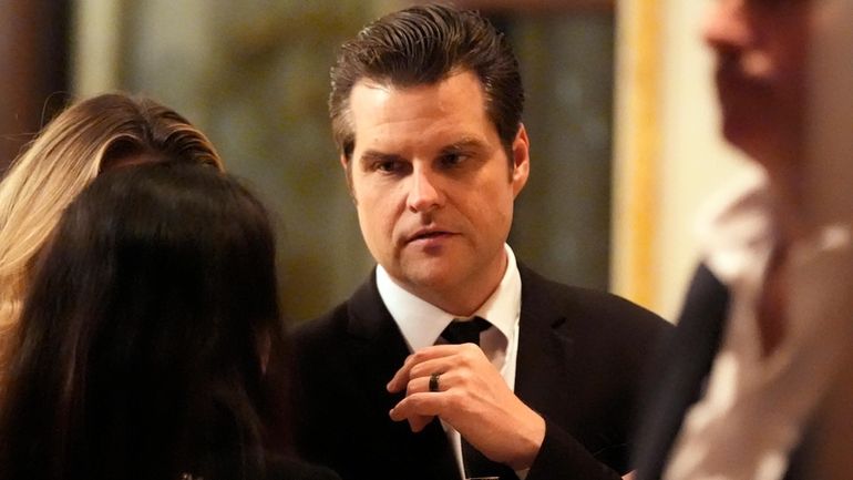 Matt Gaetz arrives before President-elect Donald Trump speaks during an...